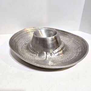 Vintage Cast Aluminum Sombrero Chip and Dip Serving Bowl 11" x 12"x3" Marked 816